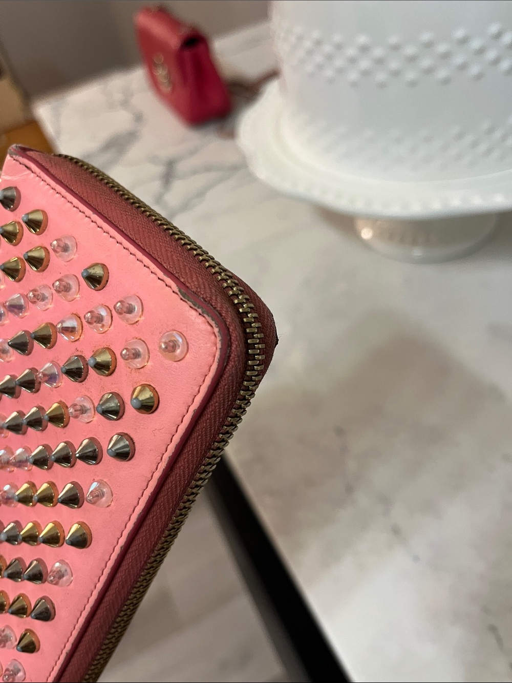 Christian Louboutin Pink Studded Zip Wallet - Picture 8 of 10